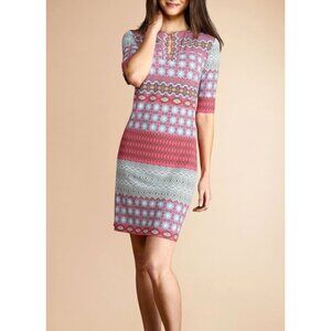 DONNA MORGAN Women's 3/4 Sleeve Pink Multicolor Tile Print Shift Dress Sz 14